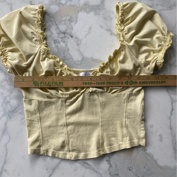 TopShop Corset Puff Sleeve Top Butter Yellow Milkmaid crop Sweetheart Flounce 4 - Picture 10 of 13